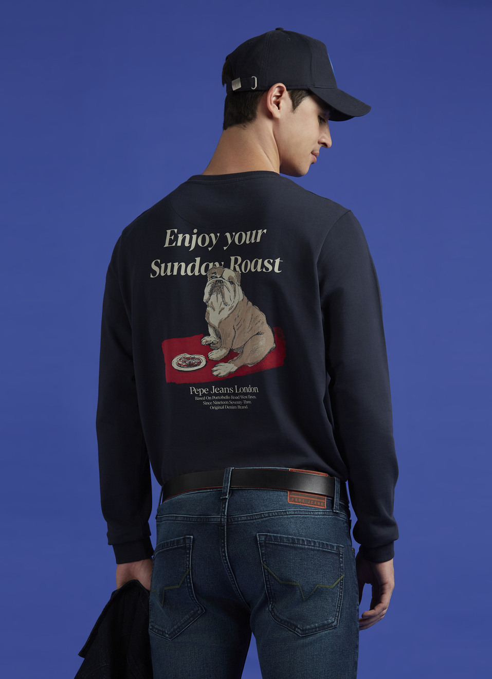 Blue Back Print Full Sleeve Sweatshirt, , large image number 0