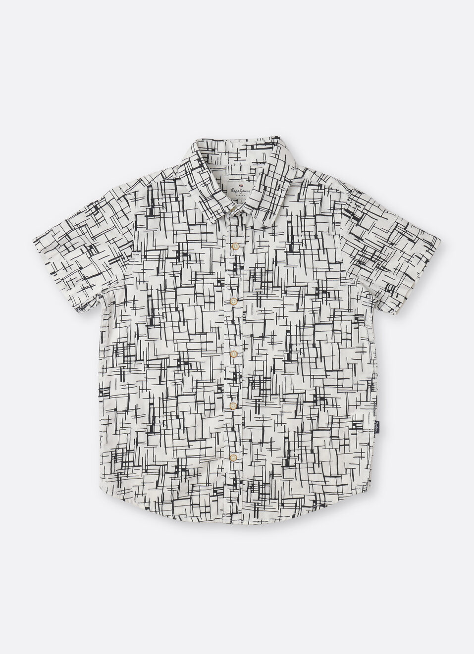 Boys White Printed Short Sleeve Shirt, , large image number 0