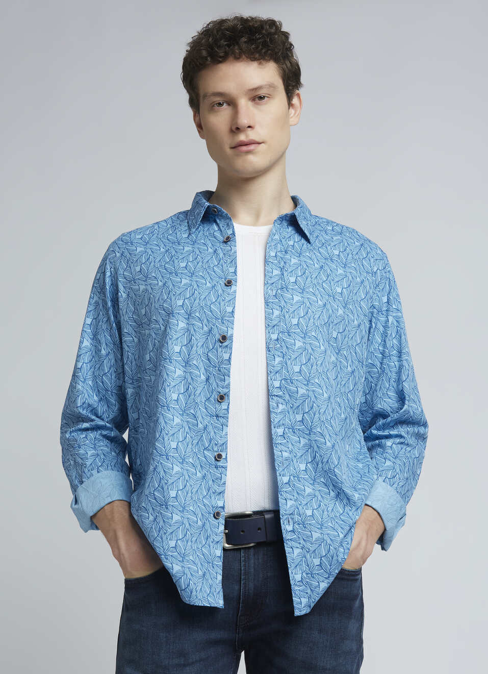 Blue Abstract Print Full Sleeve Shirt, , large image number 0