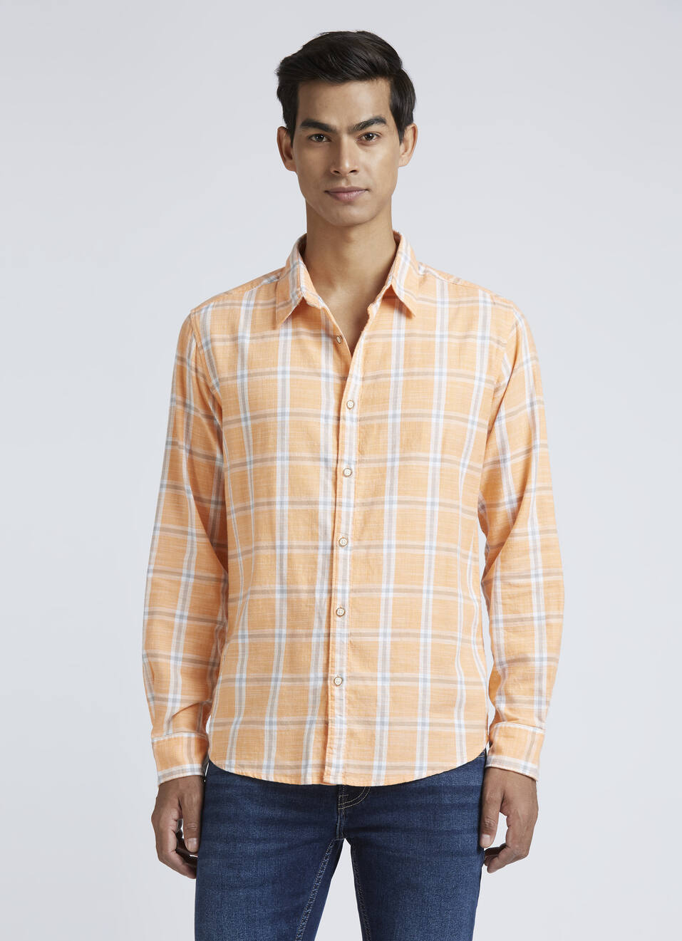 Orange Check Full Sleeve Shirt, , large image number 1