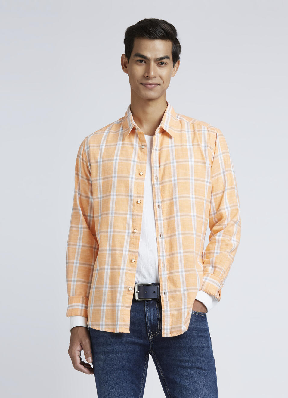 Orange Check Full Sleeve Shirt, , large image number 0