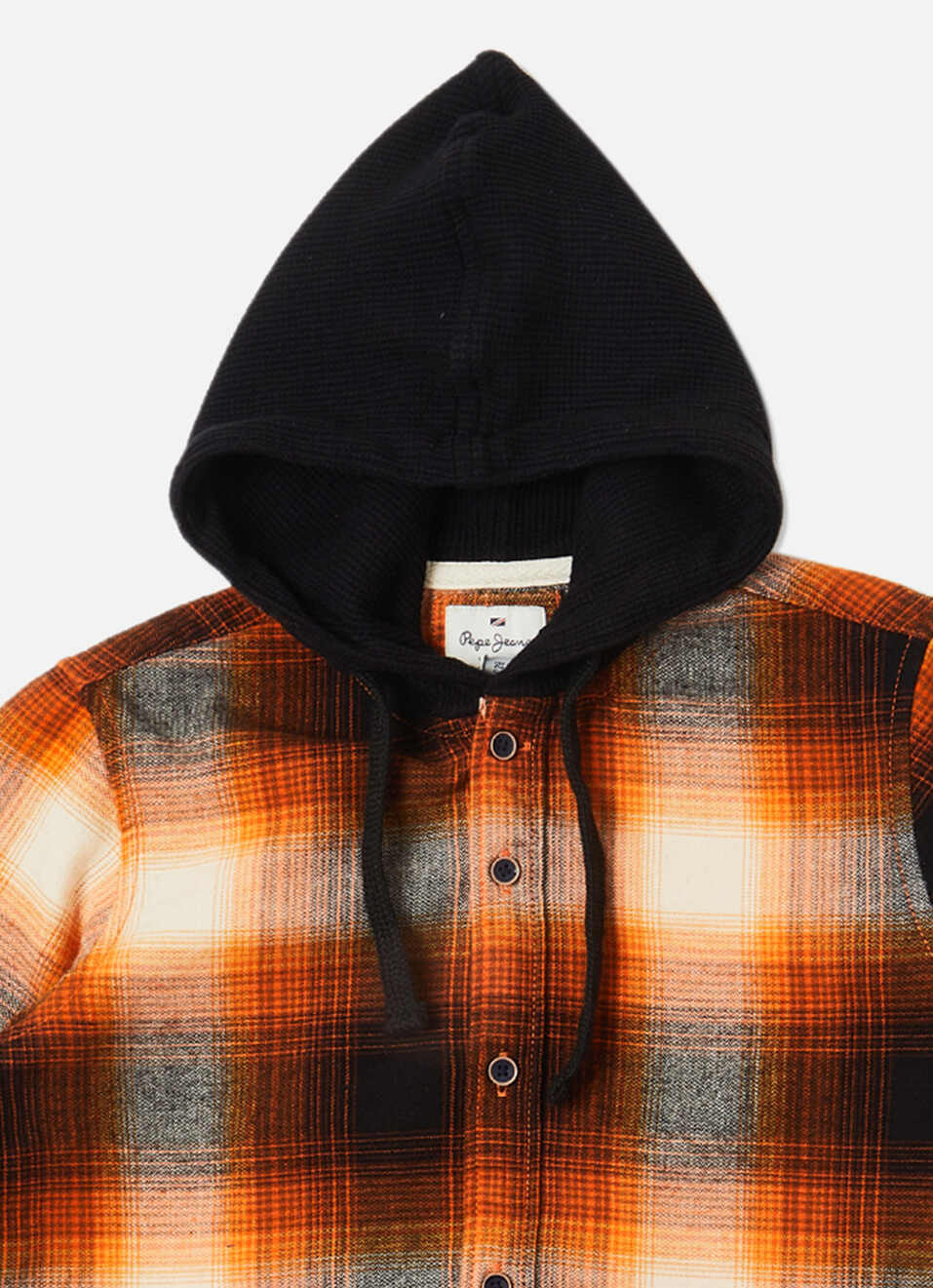 Boys Orange Check Full Sleeve Hoodie Shirt, , large image number 2
