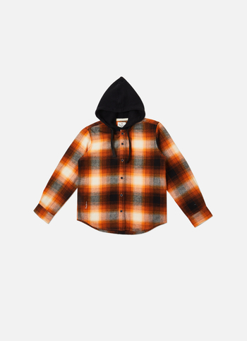 Boys Orange Check Full Sleeve Hoodie Shirt