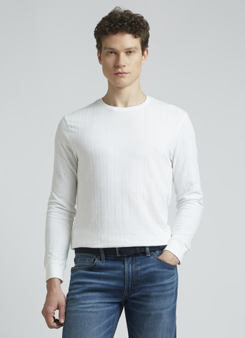White Self Stripes Full Sleeve T-shirt