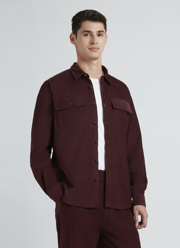 Wine Twin Flap Pocket Full Sleeved Corduroy Shirt