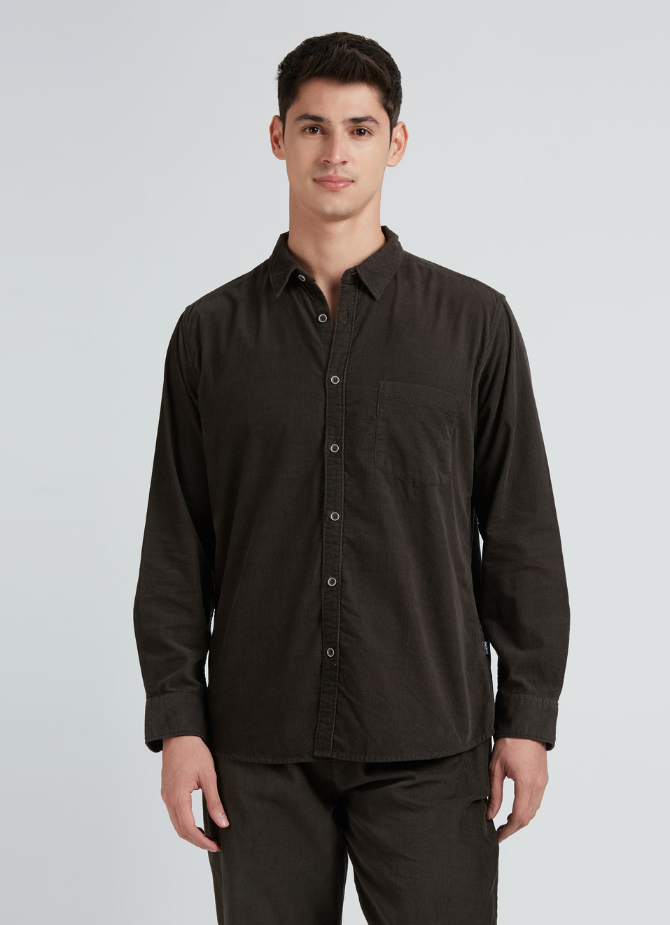 Olive Twin Flap Pocket Full Sleeve Corduroy Shirt, , large image number 1