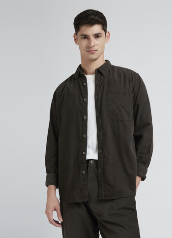 Olive Twin Flap Pocket Full Sleeve Corduroy Shirt
