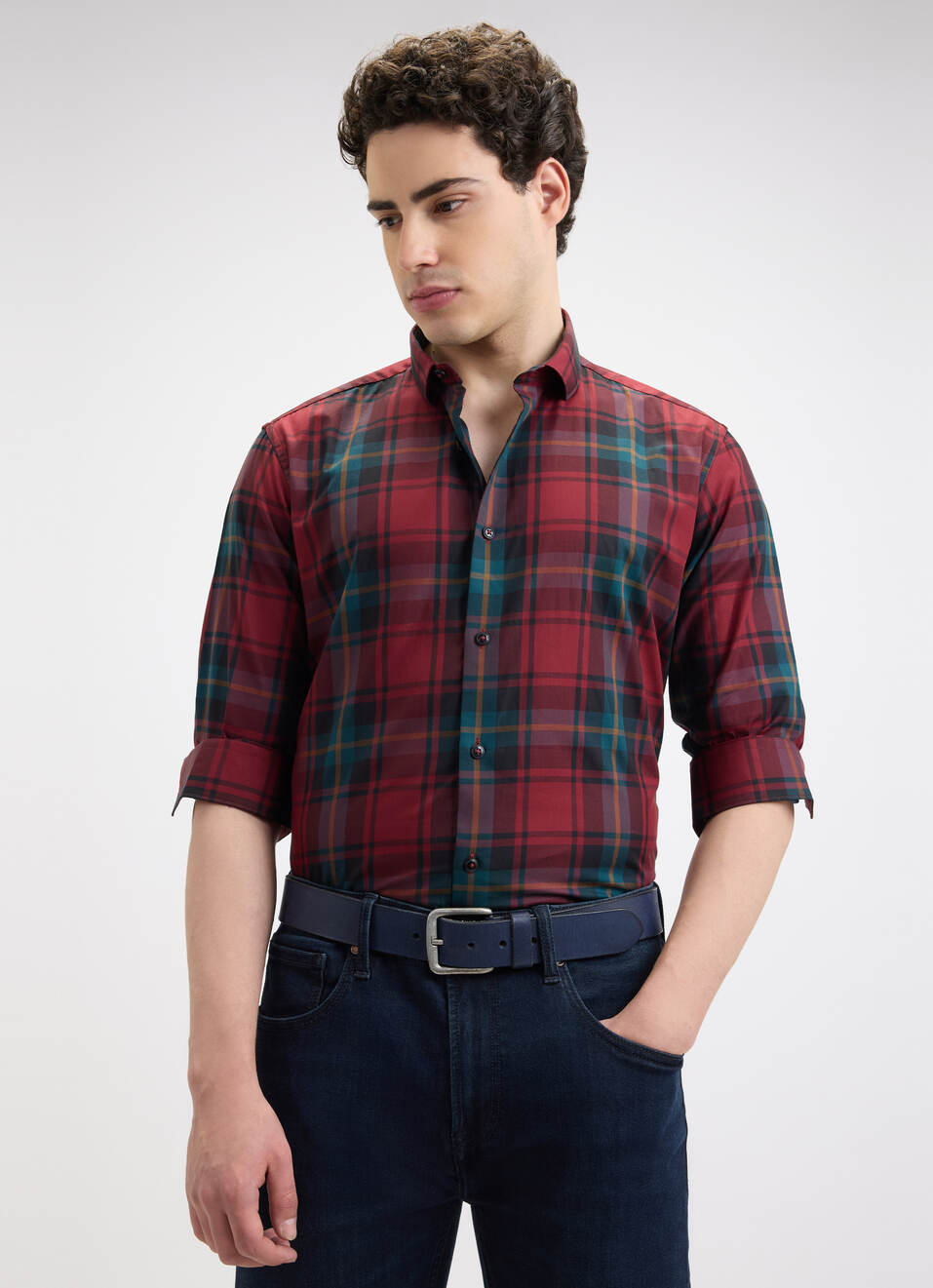 Men Wine Check Full Sleeve Shirt, , large image number 0