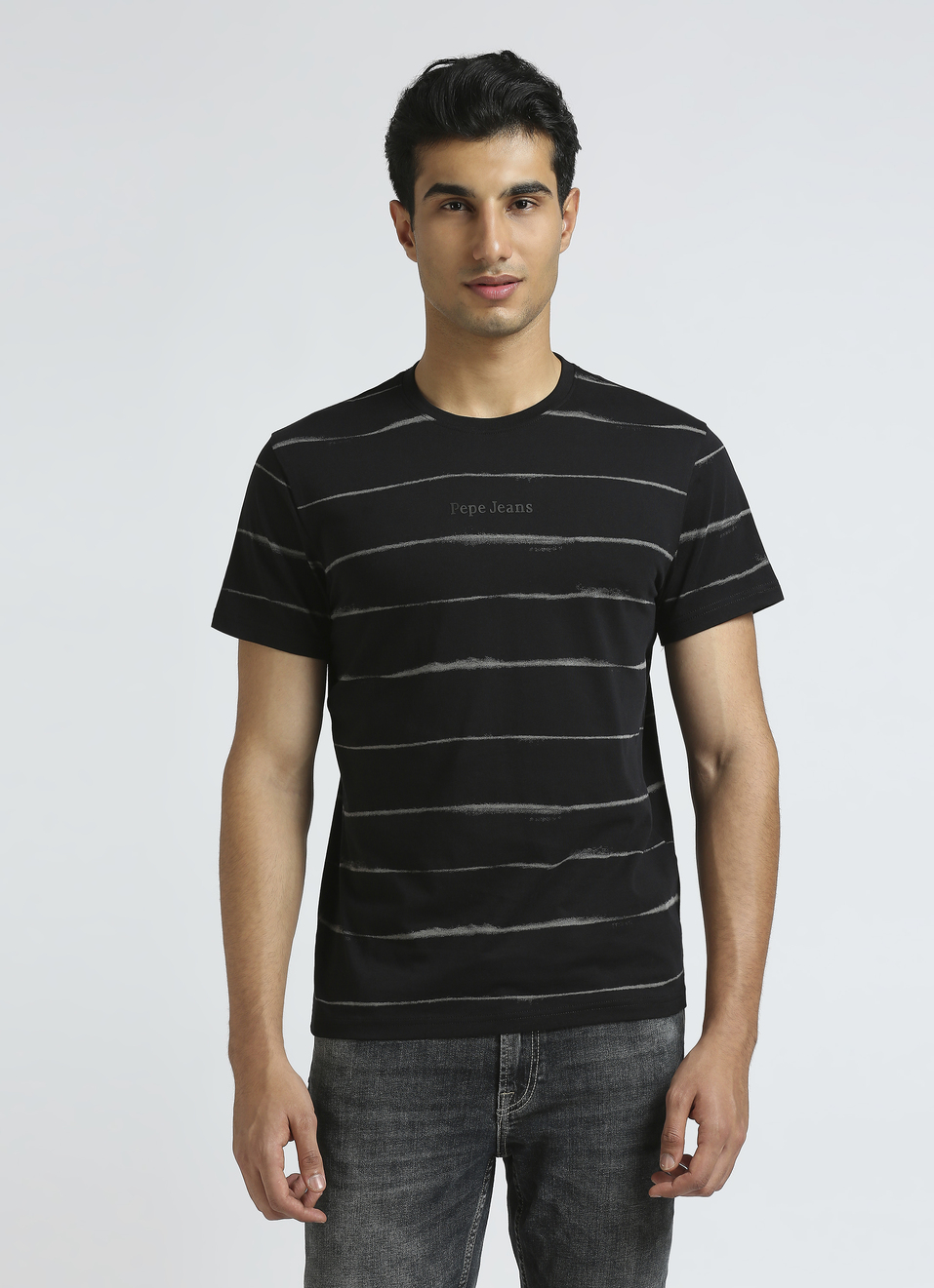 Black Horizontal Stripes Short Sleeve T-shirt, , large image number 1