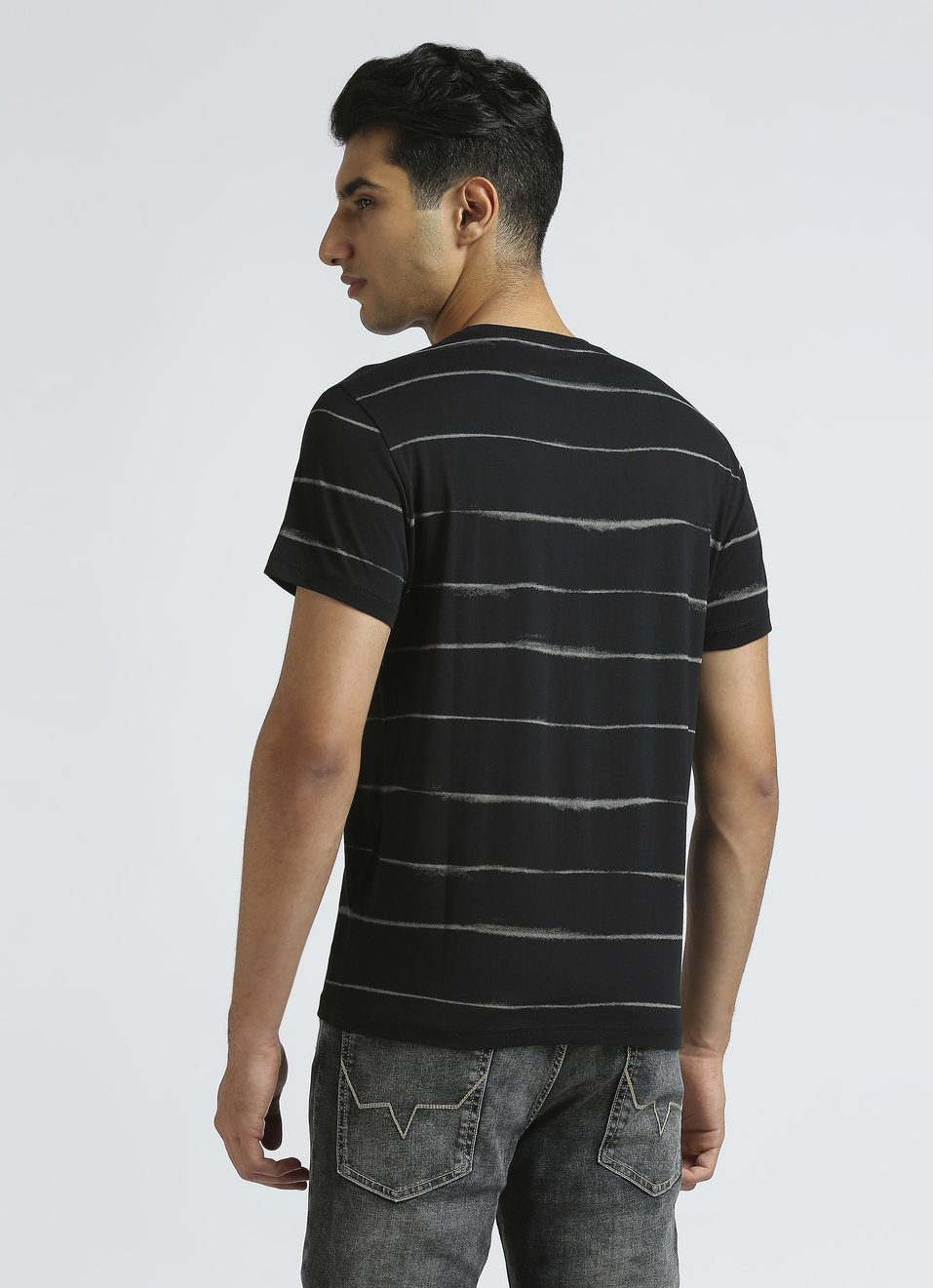 Black Horizontal Stripes Short Sleeve T-shirt, , large image number 2