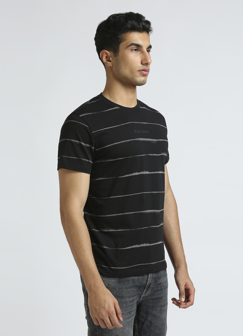 Black Horizontal Stripes Short Sleeve T-shirt, , large image number 3