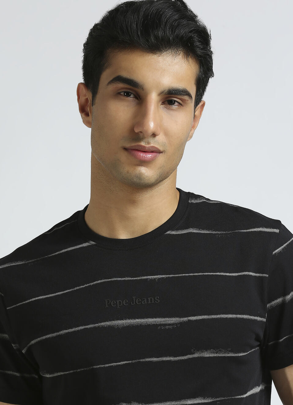 Black Horizontal Stripes Short Sleeve T-shirt, , large image number 4