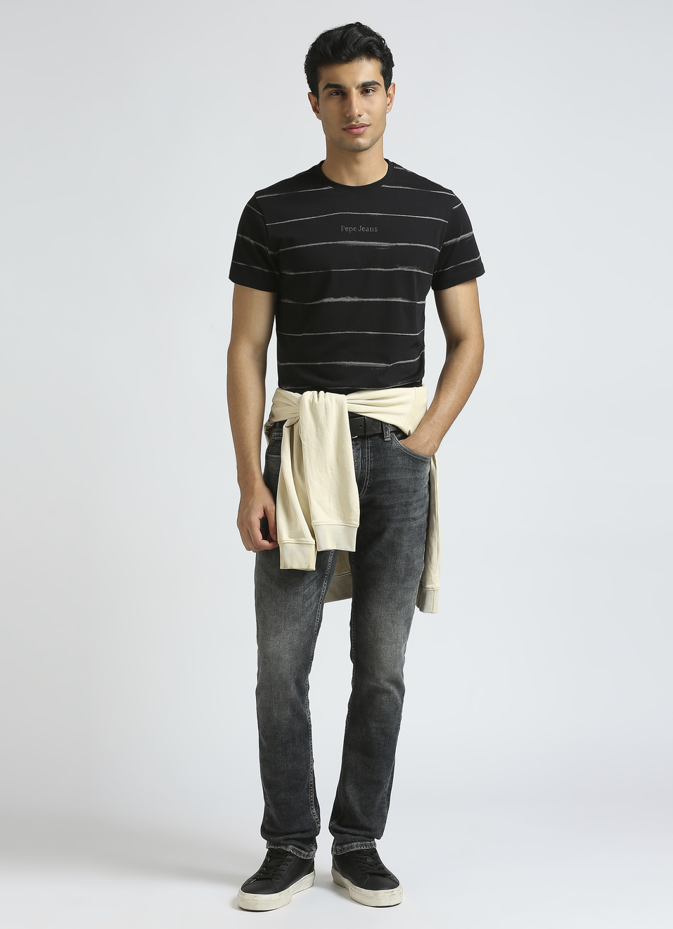 Black Horizontal Stripes Short Sleeve T-shirt, , large image number 5