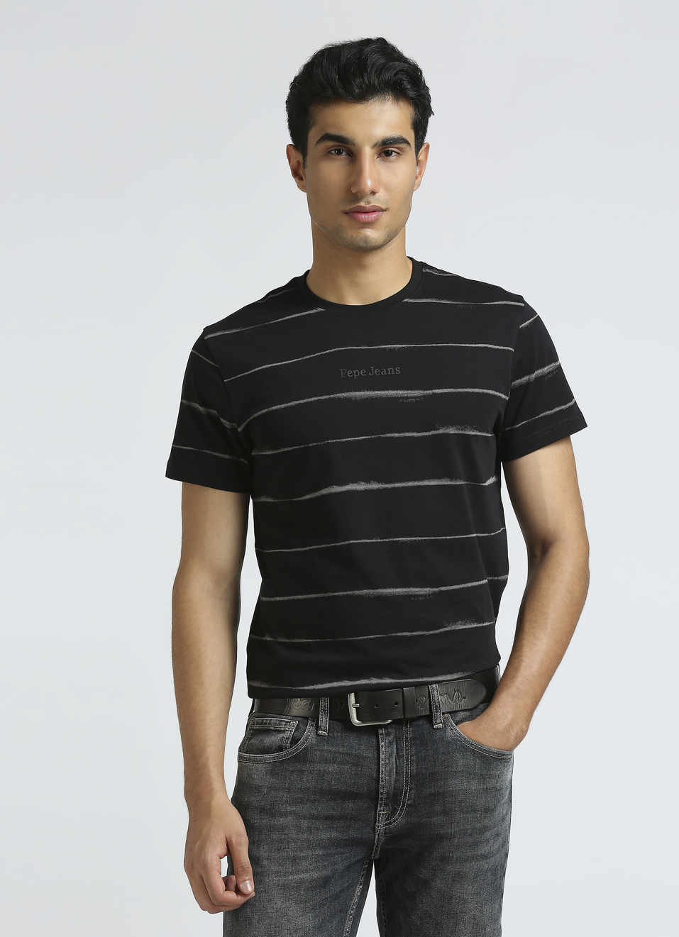 Black Horizontal Stripes Short Sleeve T-shirt, , large image number 0