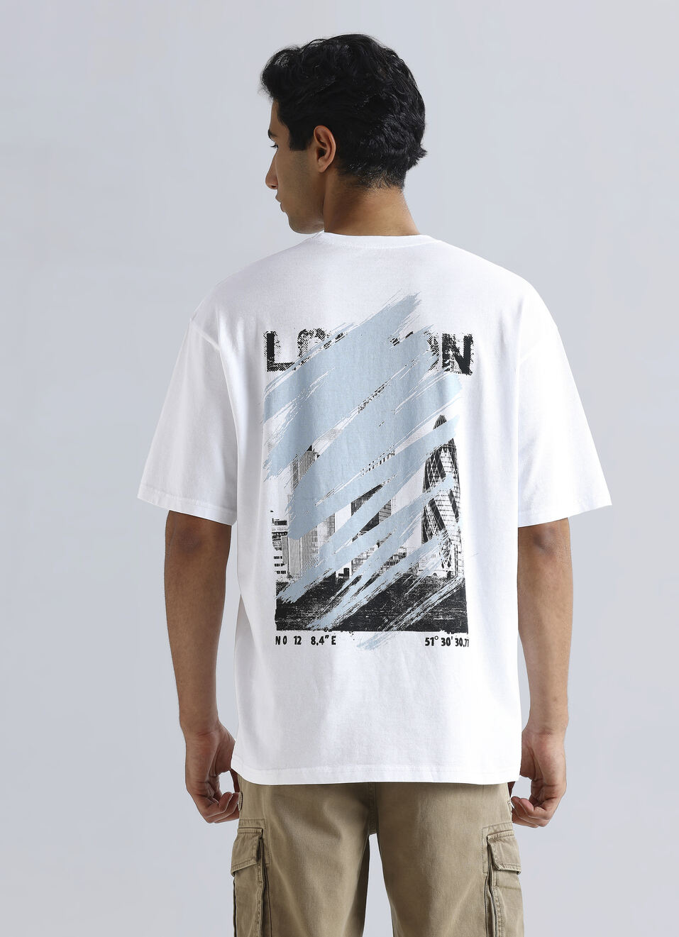 White Oversized Graphic Back Print Short Sleeve T-shirt, , large image number 2