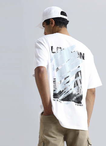 White Oversized Graphic Back Print Short Sleeve T-shirt
