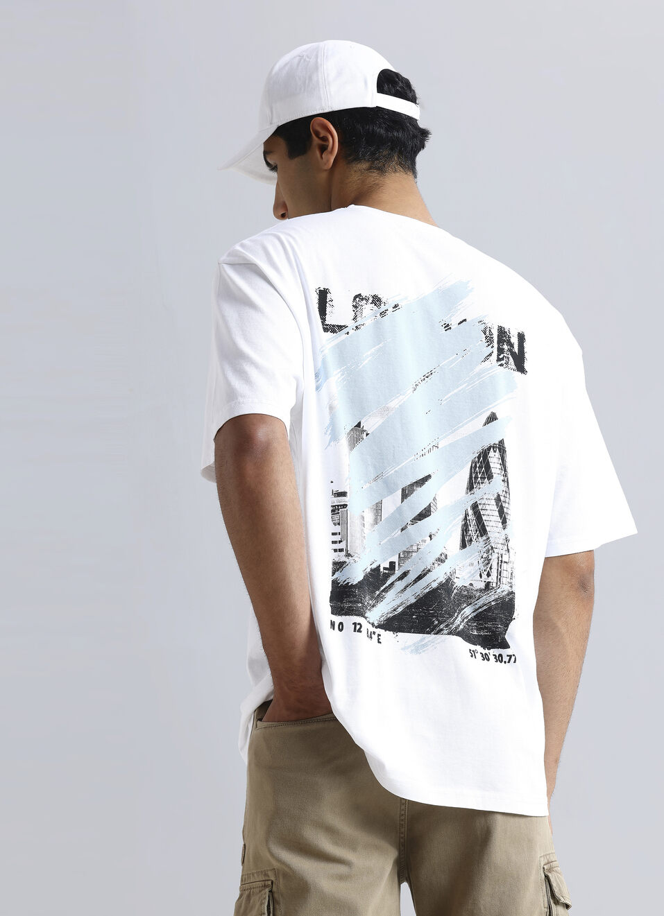 White Oversized Graphic Back Print Short Sleeve T-shirt, , large image number 0