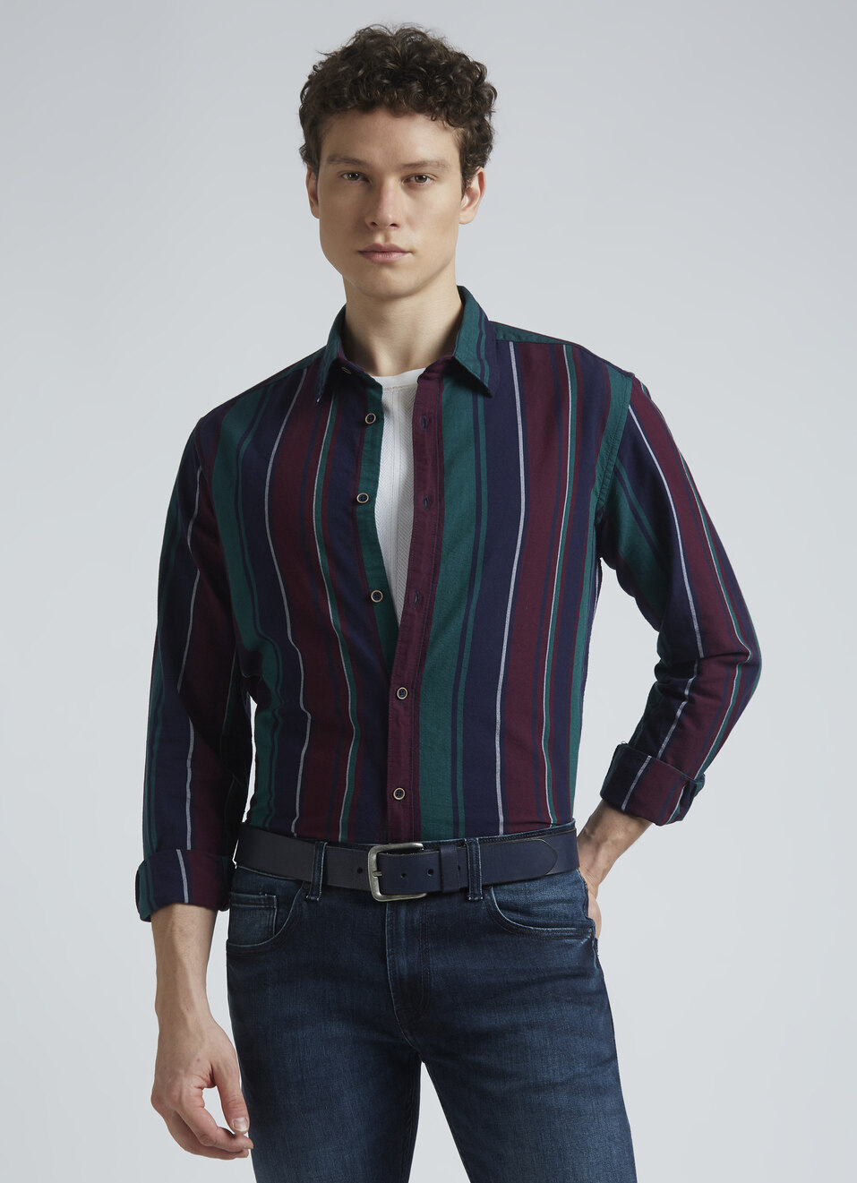Navy Stripes Full Sleeve Shirt, , large image number 0