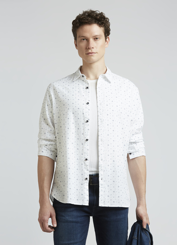 White Micro Print Full Sleeve Shirt