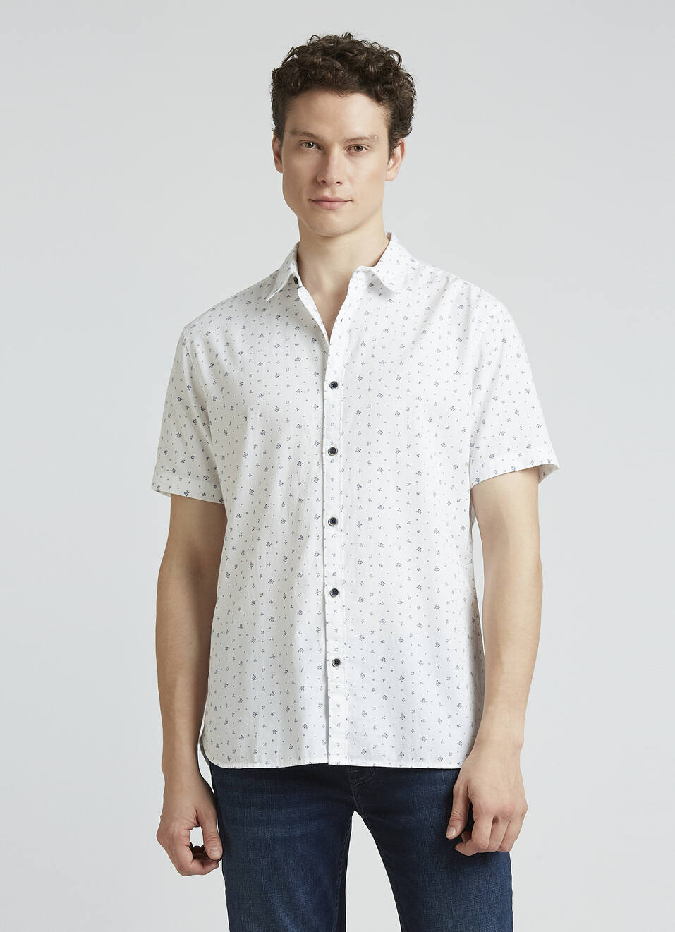 White Micro Print Short Sleeve Shirt, , large image number 1