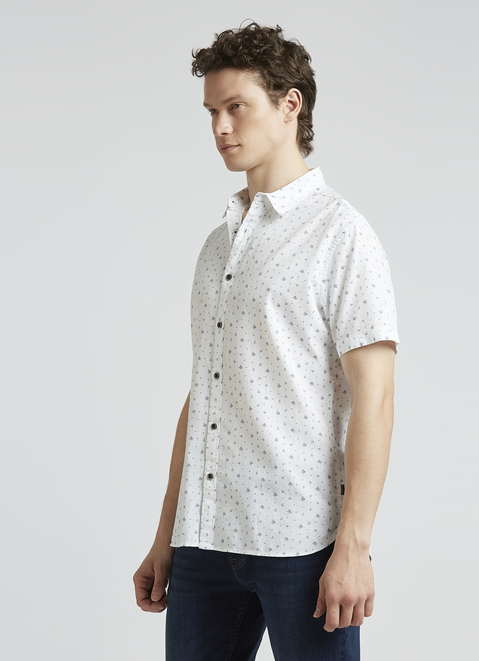 White Micro Print Short Sleeve Shirt, , large image number 3