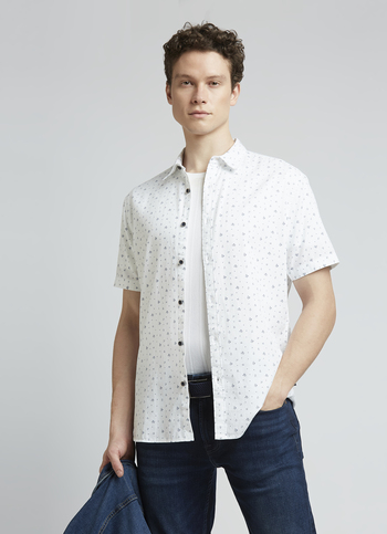 White Micro Print Short Sleeve Shirt