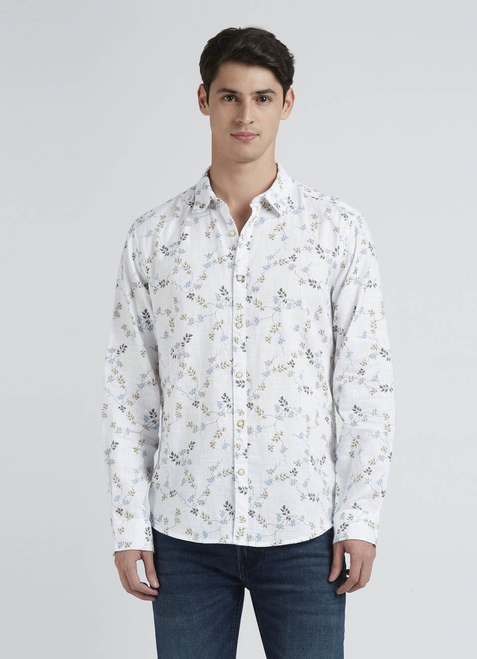 Grey Floral Full Sleeve Shirt, , large image number 1
