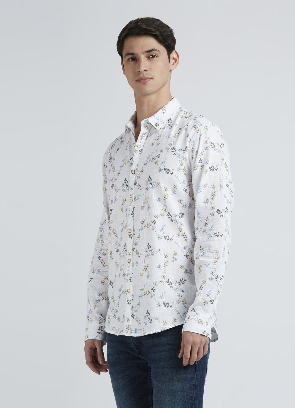 Grey Floral Full Sleeve Shirt, , large image number 3