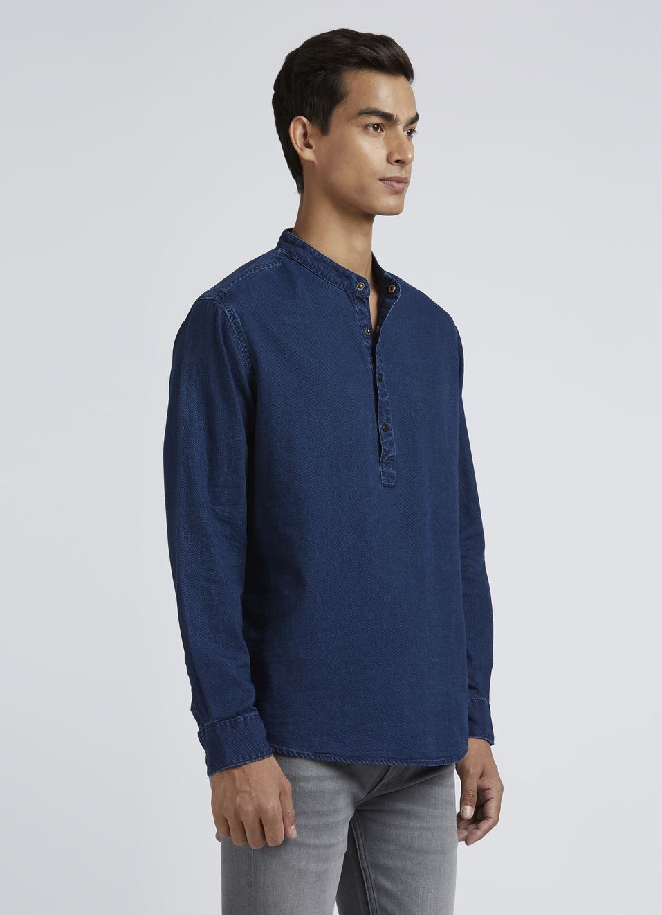 Blue Mandarin Collar Full Sleeves Shirt, , large image number 3