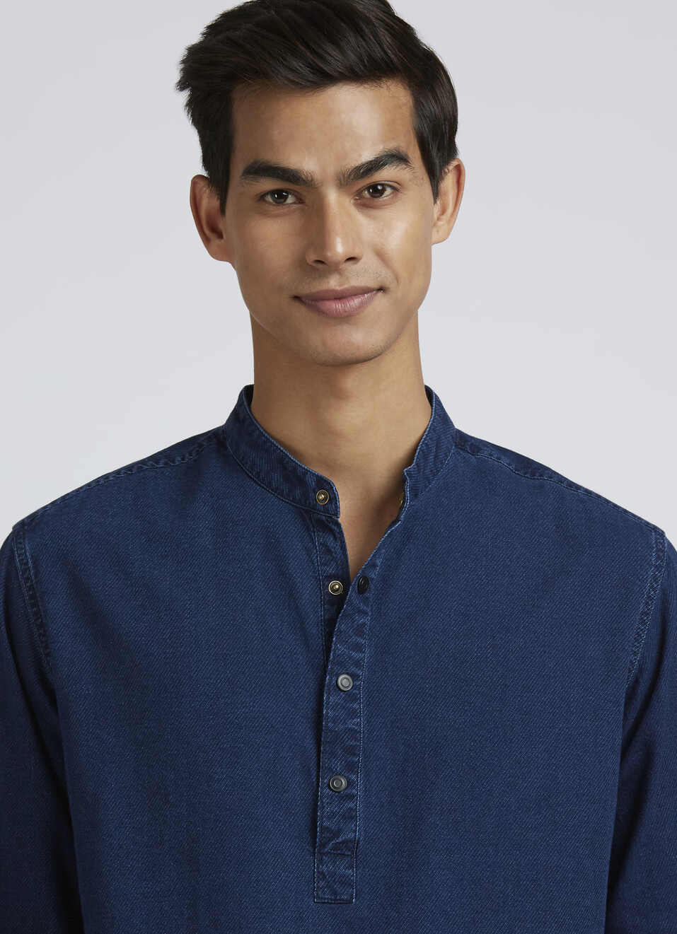 Blue Mandarin Collar Full Sleeves Shirt, , large image number 4