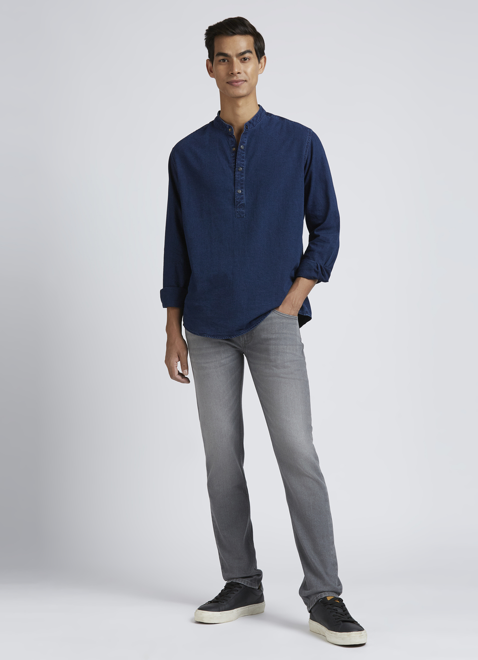 Blue Mandarin Collar Full Sleeves Shirt, , large image number 5
