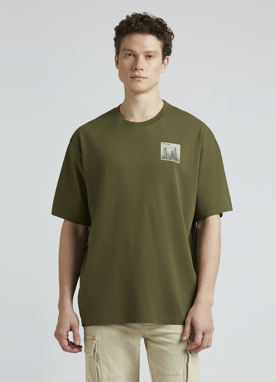 Olive Back Print Short Sleeve Oversized T-shirt, , large image number 1