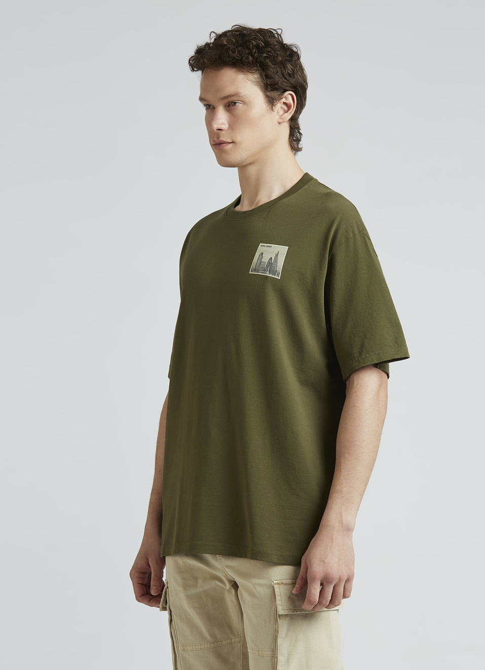 Olive Back Print Short Sleeve Oversized T-shirt, , large image number 3