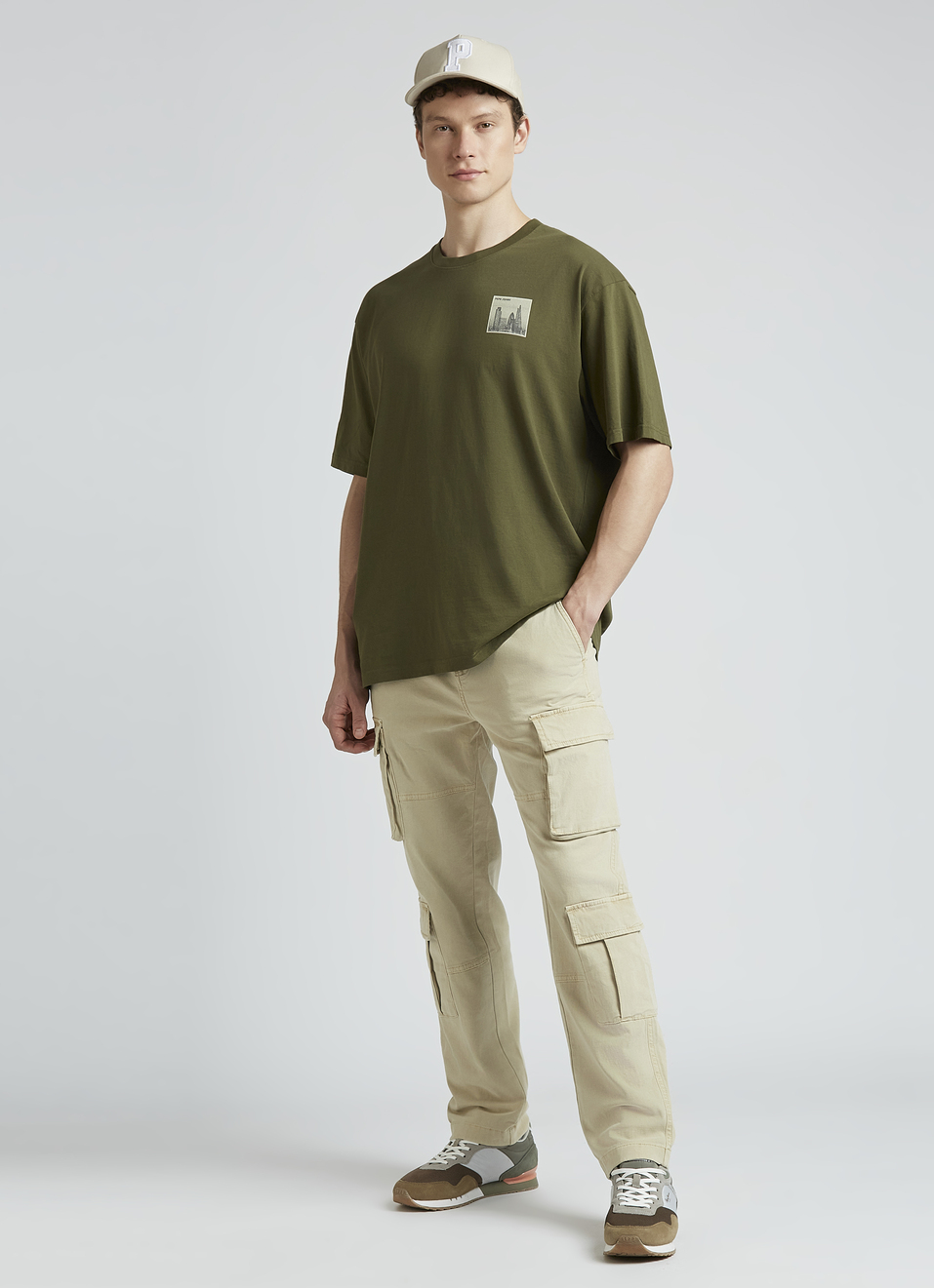 Olive Back Print Short Sleeve Oversized T-shirt, , large image number 5