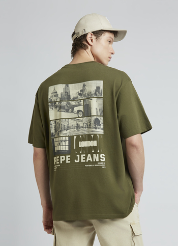 Olive Back Print Short Sleeve Oversized T-shirt