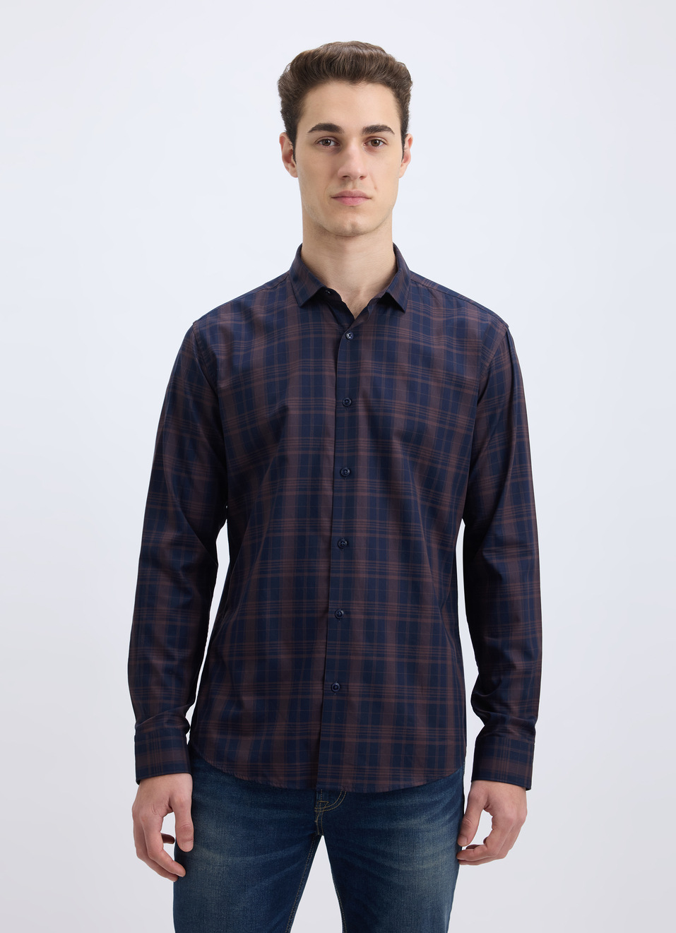 Men Peach Check Full Sleeve Shirt, , large image number 1