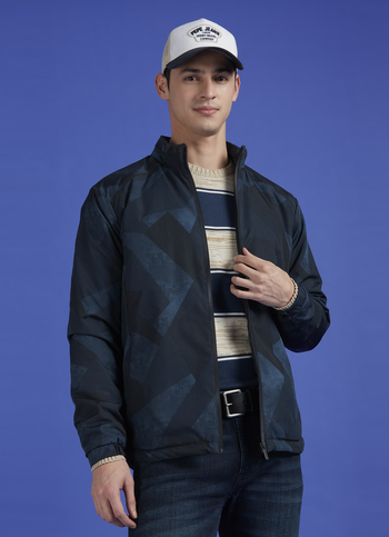 Black Abstract Print Full Sleeve Lightweight Jacket