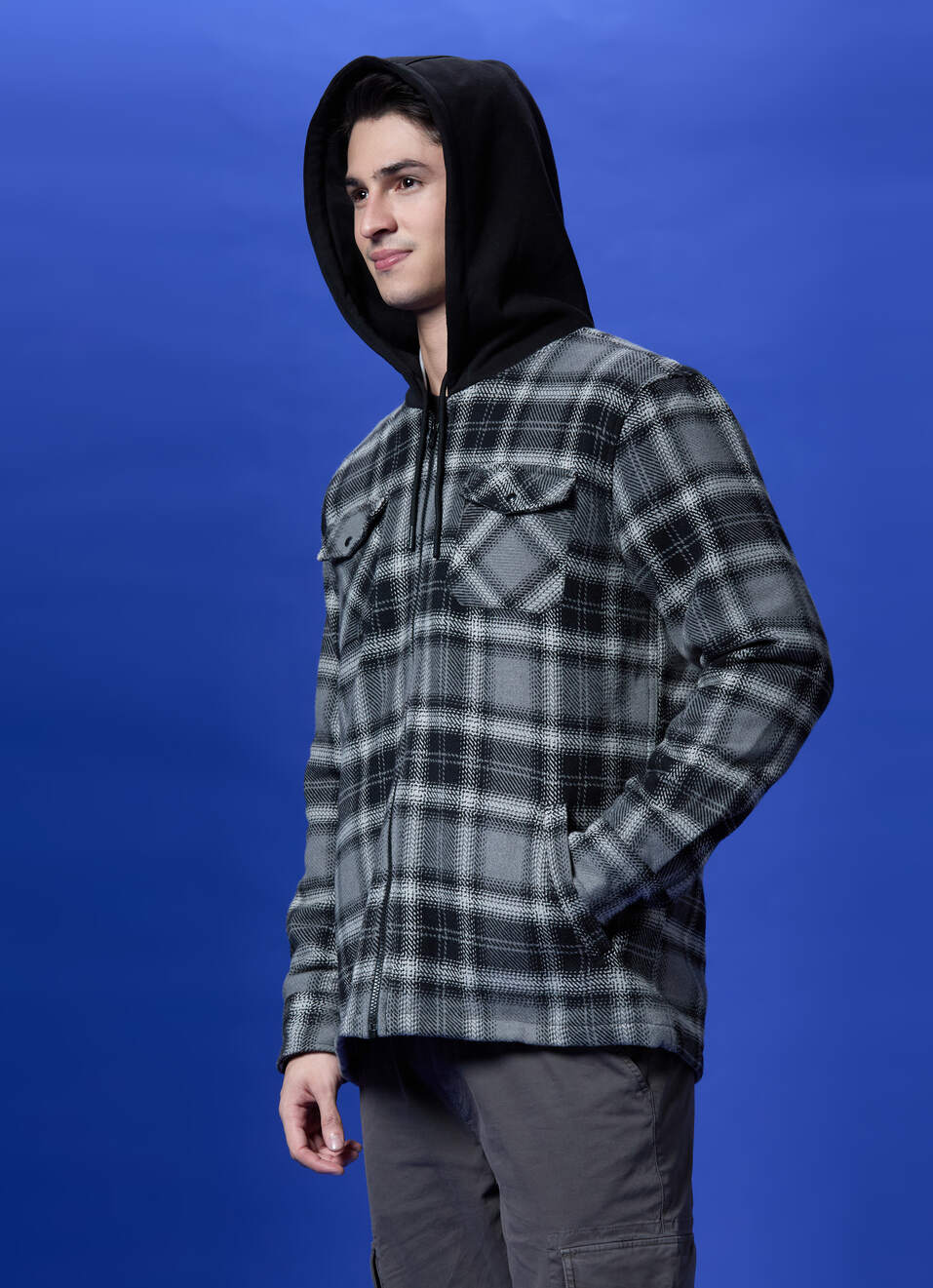 Black Check Full Sleeve Shacket, , large image number 3
