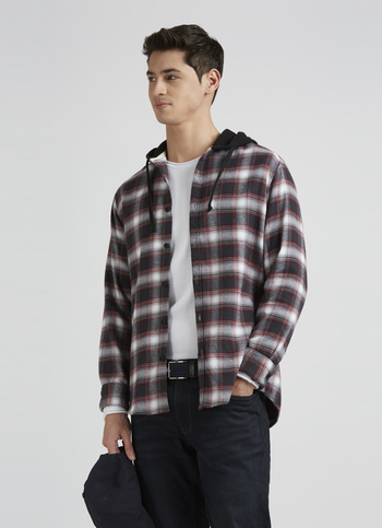 Black Check Full Sleeve Hooded Shirt