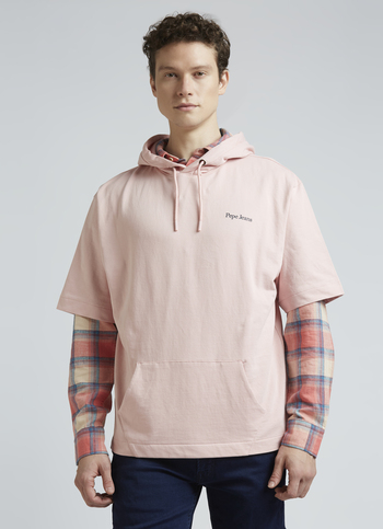 Pink Short Sleeve Oversized Hooded Sweatshirt