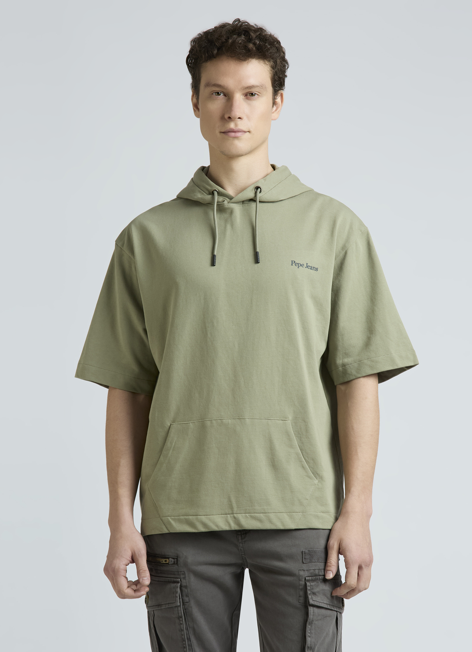 Green Short Sleeve Oversized Hooded Sweatshirt, , large image number 1