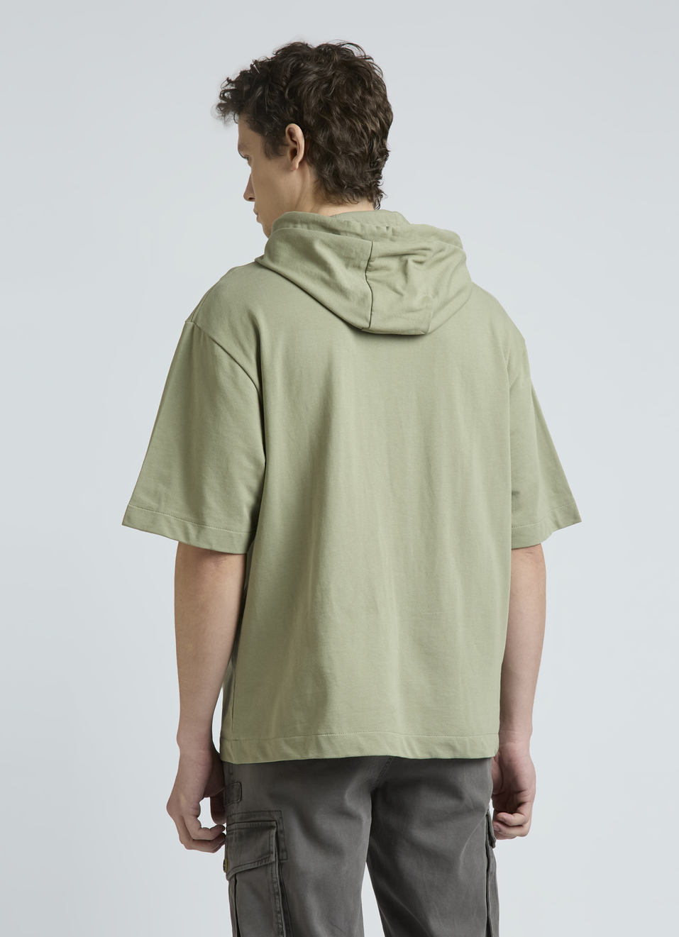 Green Short Sleeve Oversized Hooded Sweatshirt, , large image number 2