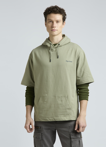 Green Short Sleeve Oversized Hooded Sweatshirt