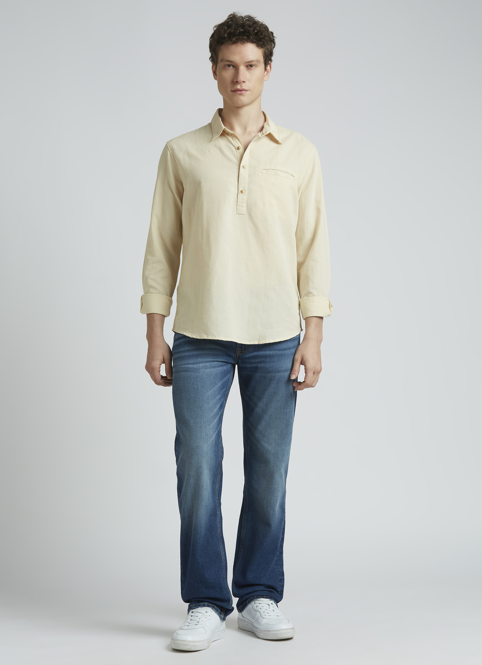 Beige Half Placket Full Sleeve Shirt, , large image number 5