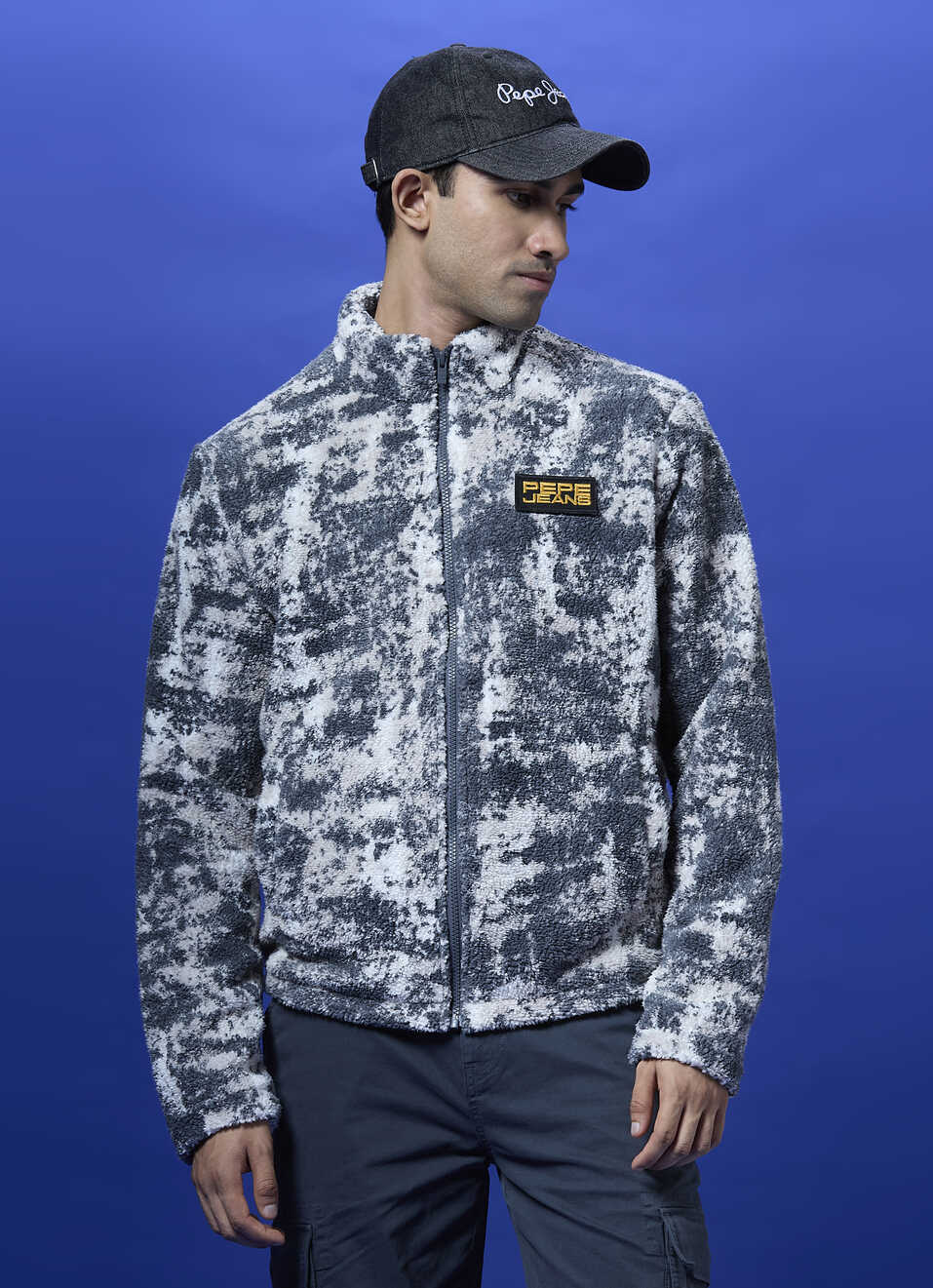 Black Abstract Print Full Sleeve Jacket, , large image number 1