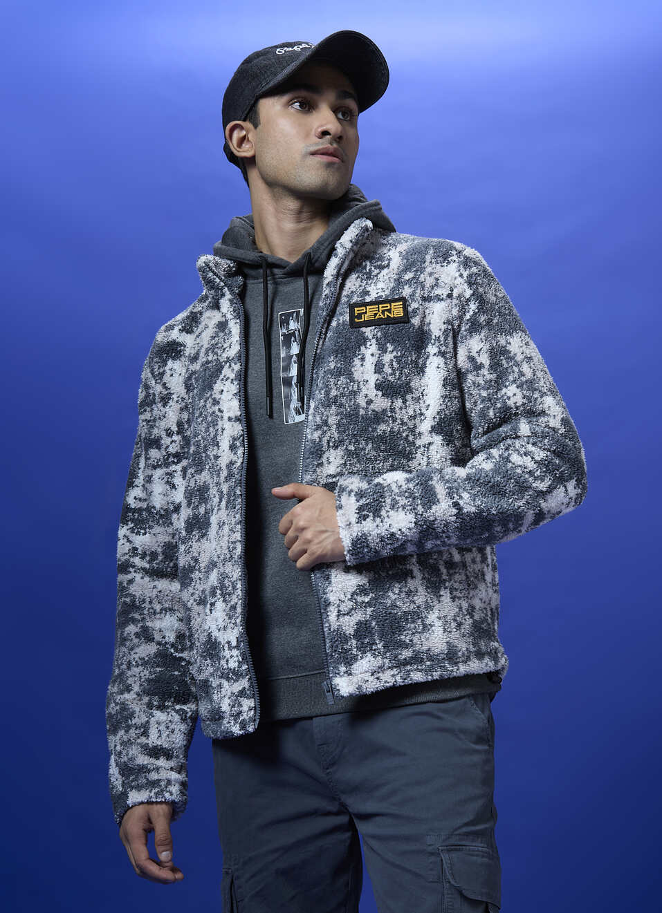 Black Abstract Print Full Sleeve Jacket, , large image number 0