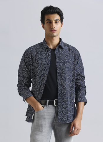 Navy Floral Full Sleeve Shirt