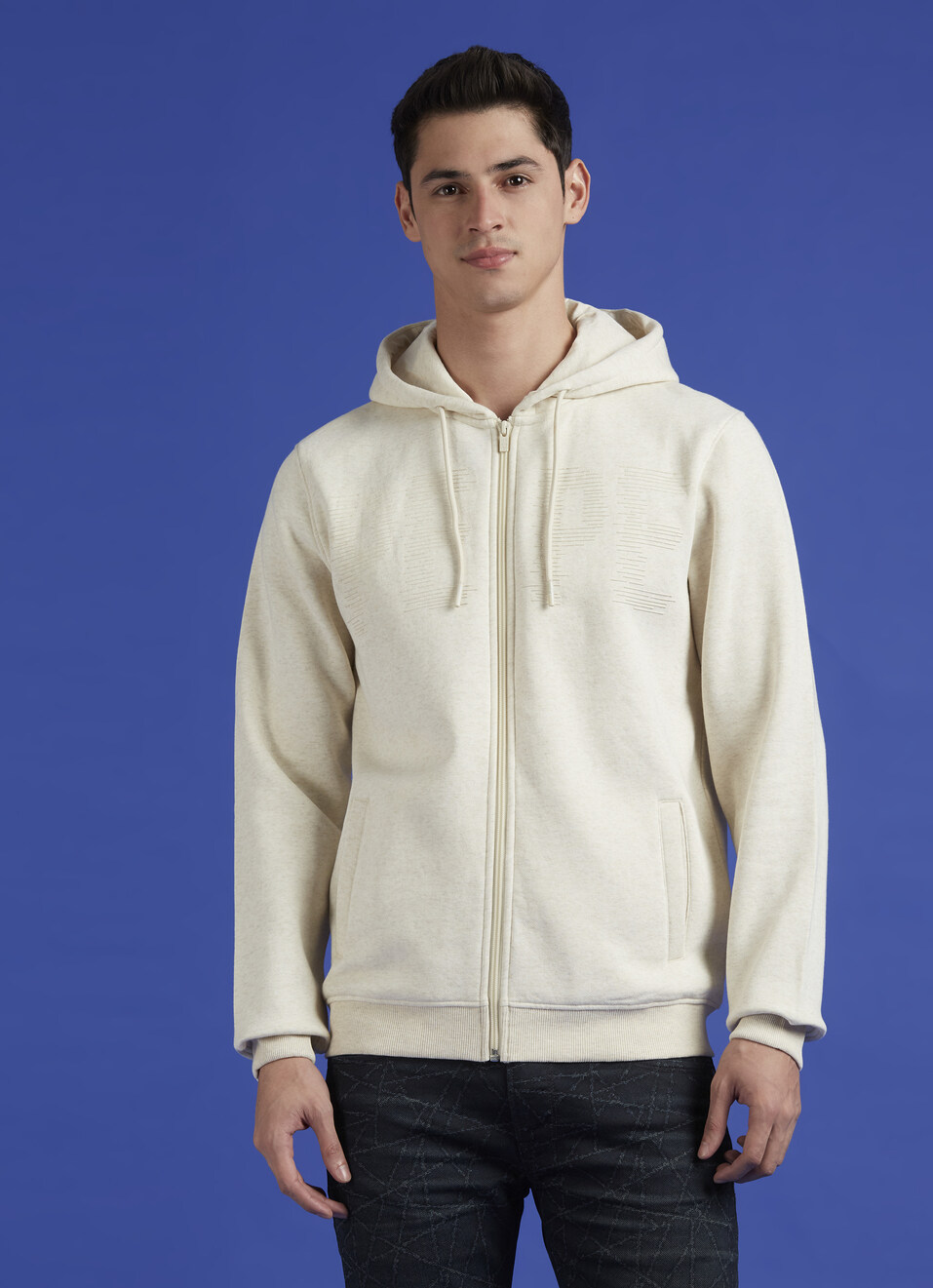 Ecru Full Sleeve Hooded Sweatshirt, , large image number 1