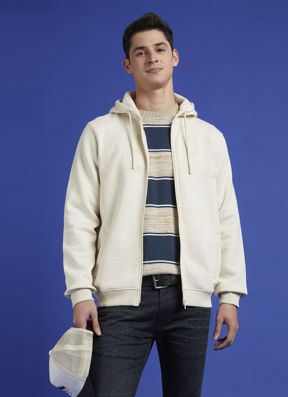 Ecru Full Sleeve Hooded Sweatshirt, , large image number 0