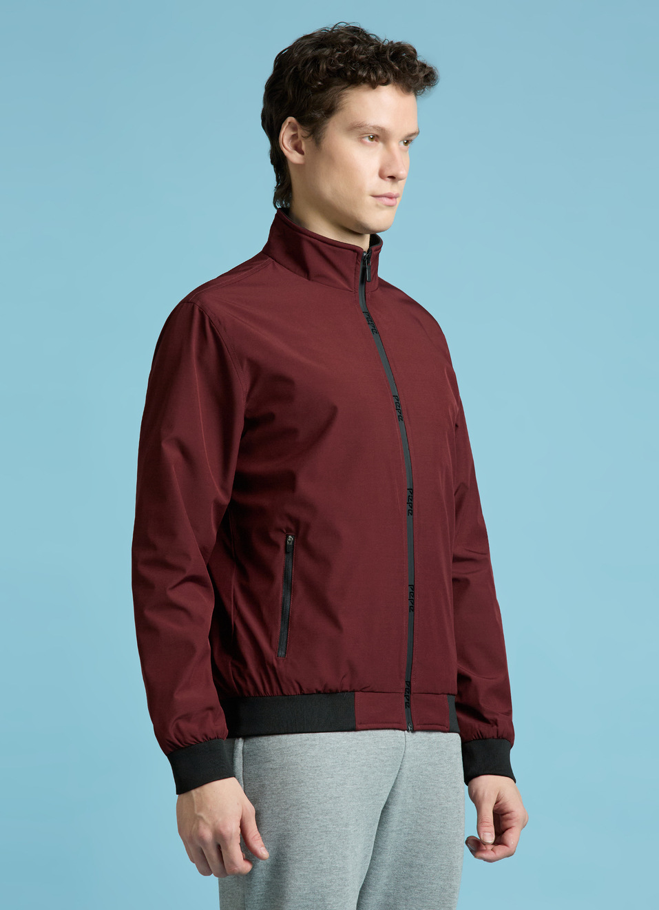 Burgundy High Neck Full Sleeve Lightweight Jacket, , large image number 3